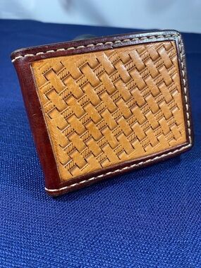 Handcrafted Two-Tone Leather Card Holder — Tan and Dark Brown w/ Money Clip